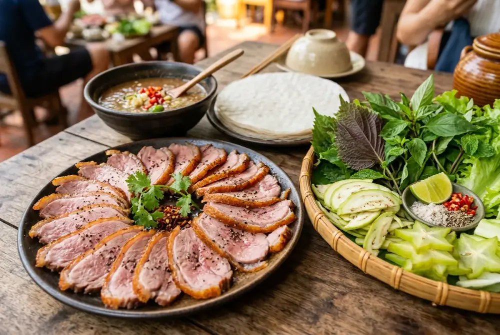 Khu phố ăn vặt tấp nập du khách ngồi ghế nhựa thưởng thức ốc hút, gỏi bò khô và bánh tráng cuốn tại Chợ Cồn