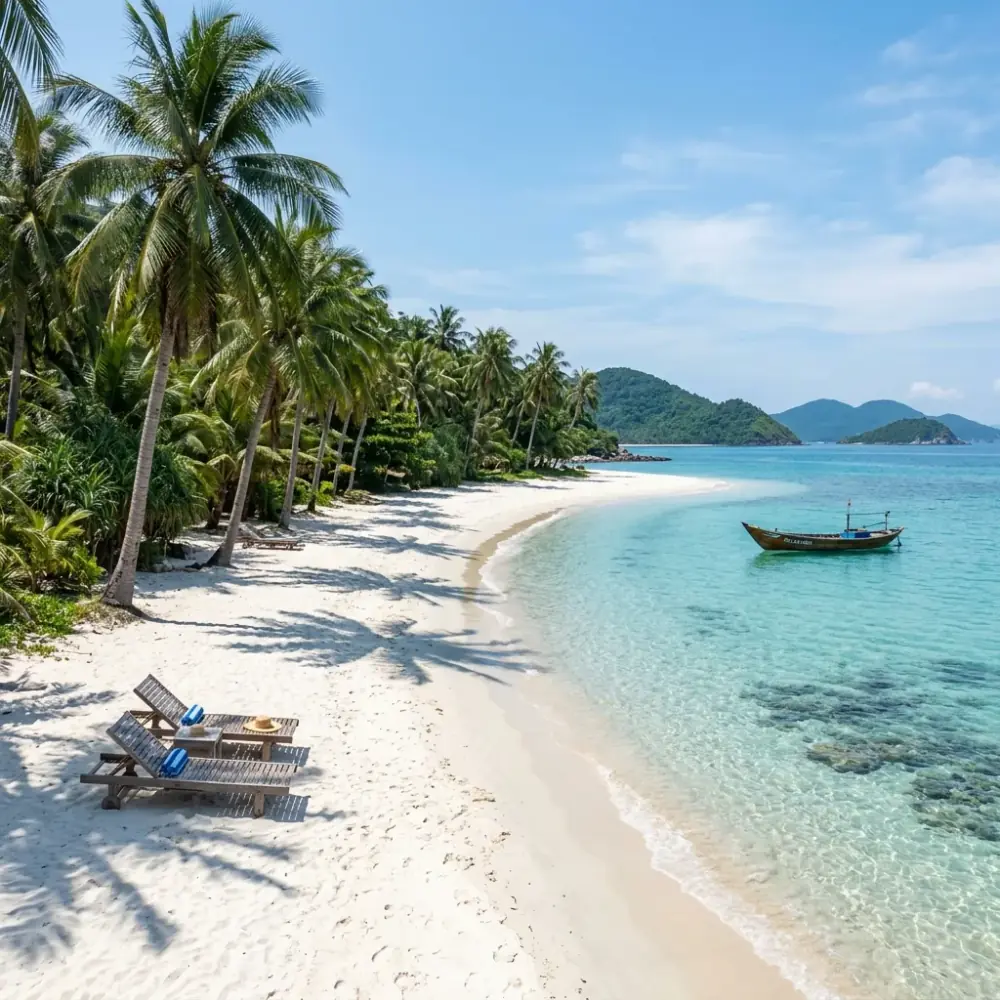 Bãi biển cát trắng nước trong vắt phẳng lặng đón du khách tham gia các hoạt động thể thao nước tại Cù Lao Chàm