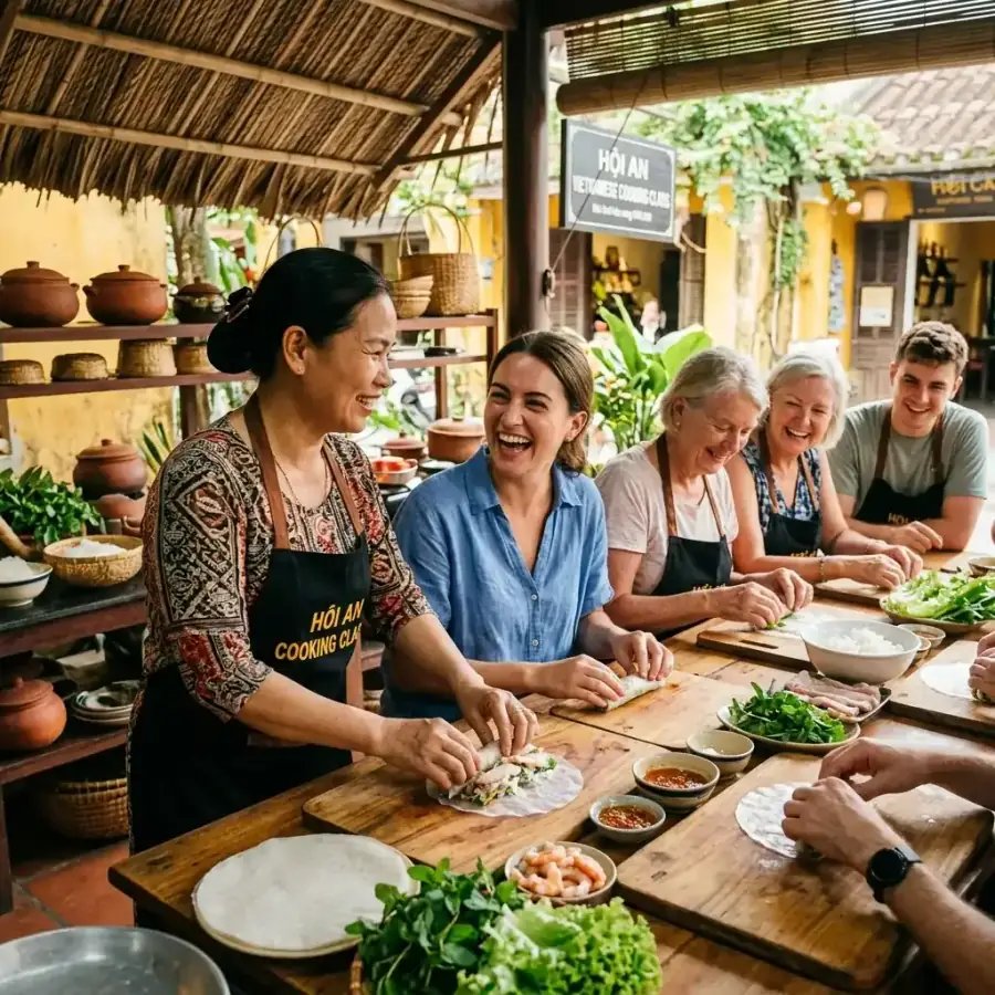 Thực khách thưởng thức bánh đập hến xào trong không gian ven sông mát mẻ tại Cẩm Nam
