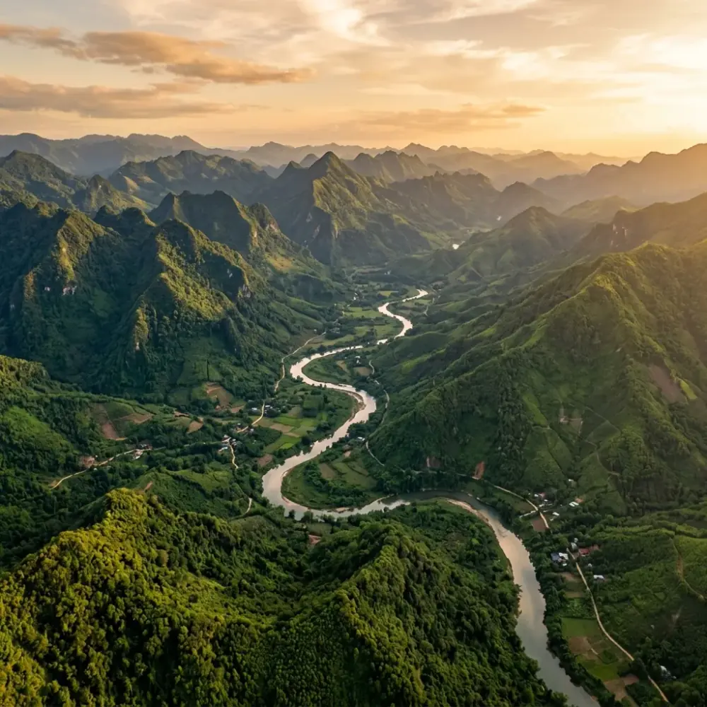 Khung cảnh thung lũng đại ngàn xanh ngát và những thửa ruộng bậc thang tuyệt đẹp vùng biên giới Tây Giang