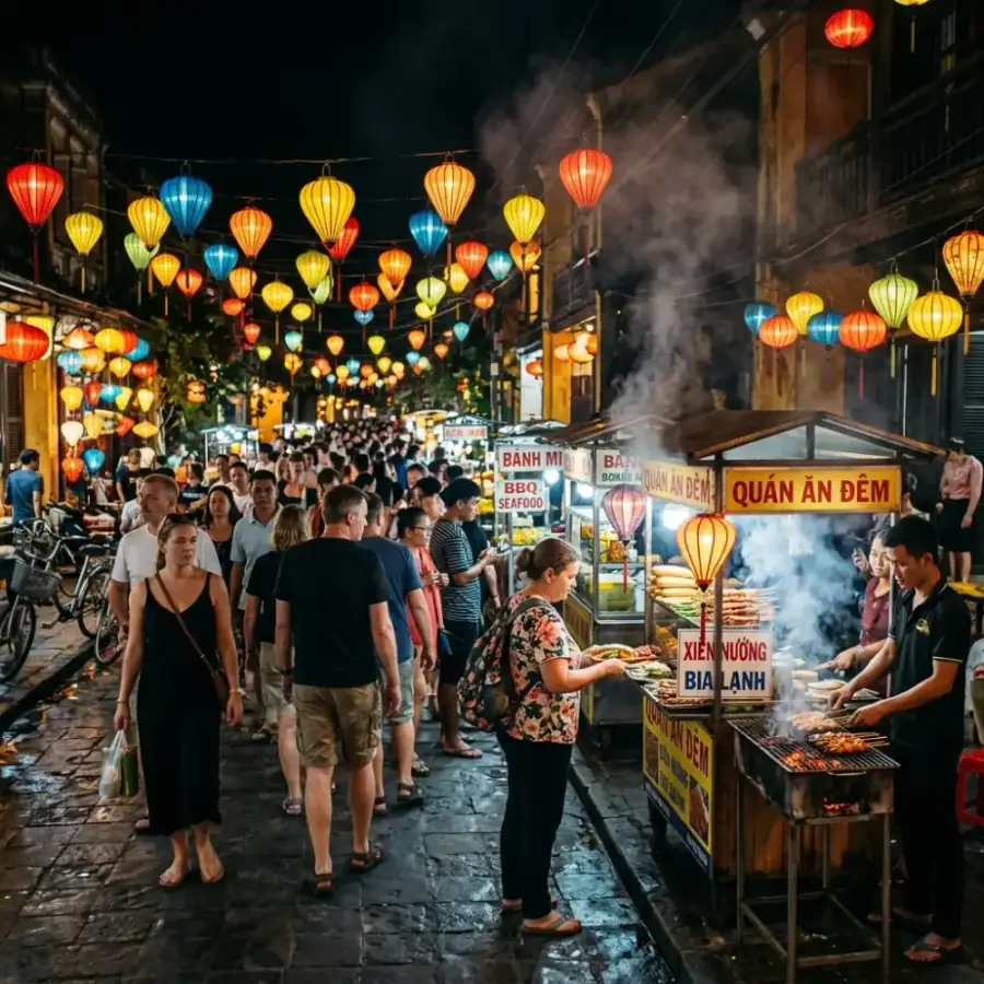 Tầm nhìn từ trên cao ngắm toàn cảnh sông Hàn lung linh ánh đèn và du thuyền lướt sóng về đêm