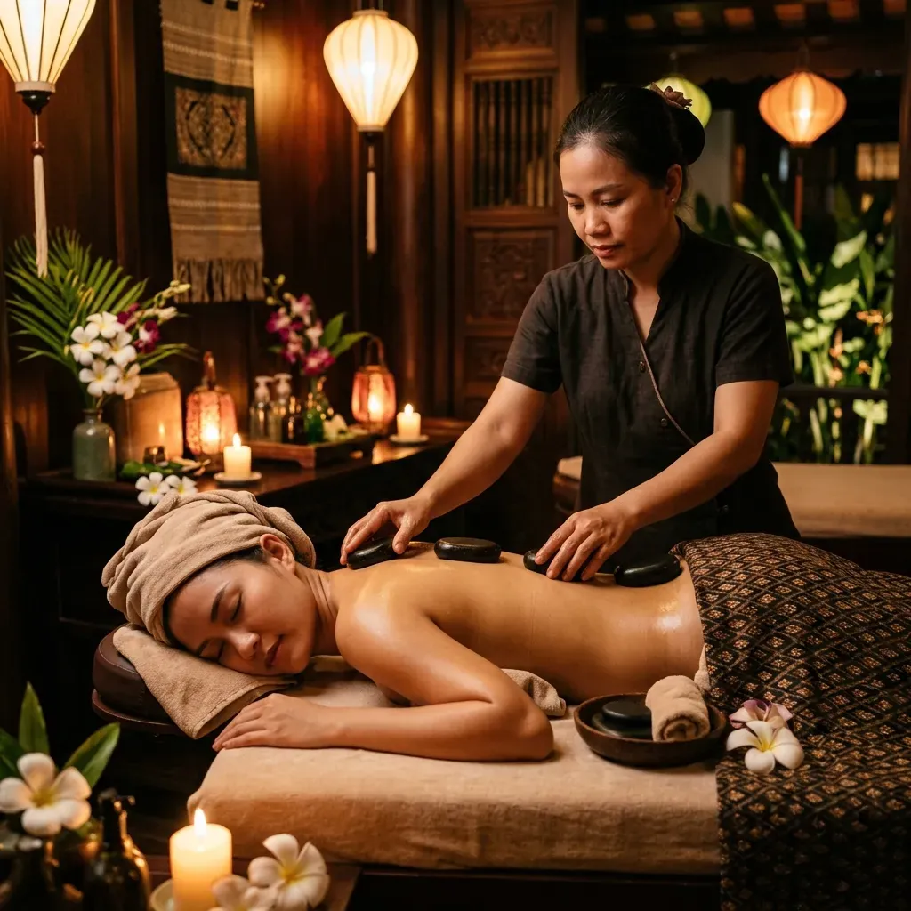Liệu trình massage đá nóng bazan tự nhiên giúp giải tỏa căng cơ và đả thông kinh lạc