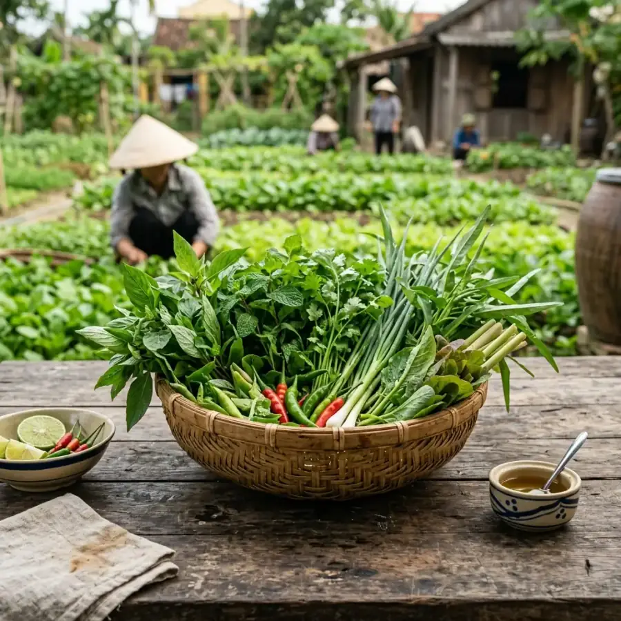 Những sọt rau tươi sạch vừa được thu hoạch ngát hương thơm nồng nàn
